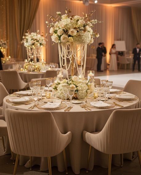 Beige Gold Handle Line Back Chair Rental in Abu Dhabi